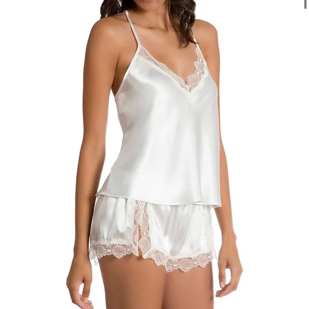 White Satin Lace Trim Pj Set